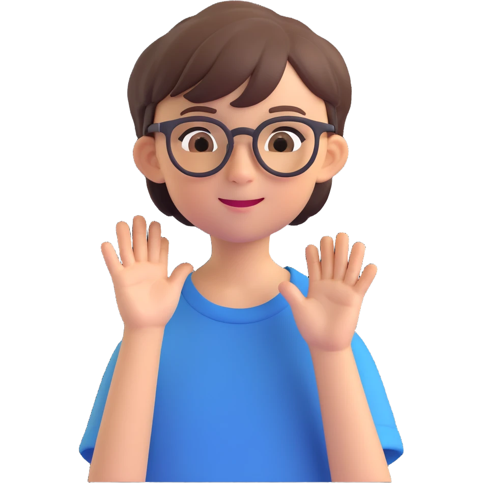 emoji of an 11 year old with glasses, short hair, and a playful expression emoji