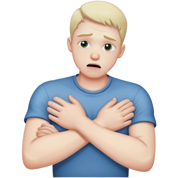 a guy choking himself with crossed arms emoji