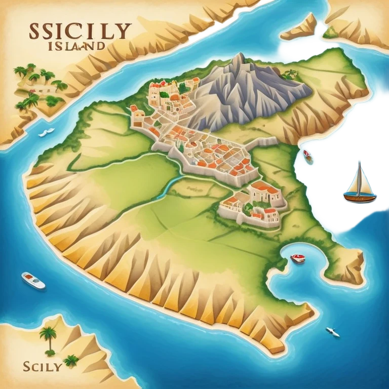 simple paper map of Sicily island, cartographic view, no buildings emoji