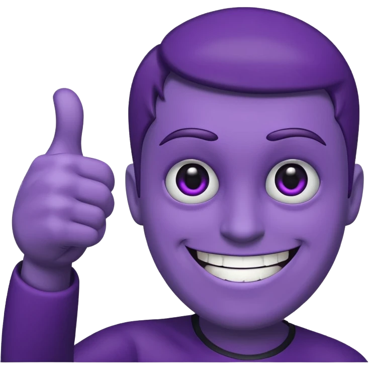purple guy, black sclera, white pupils, grin, thumbs-up emoji