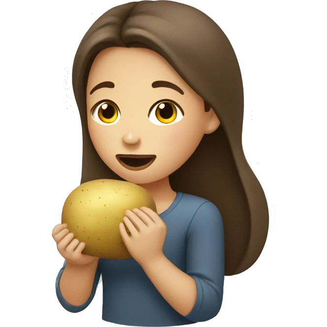 Girl With Brown Hair eating an raw potato  emoji