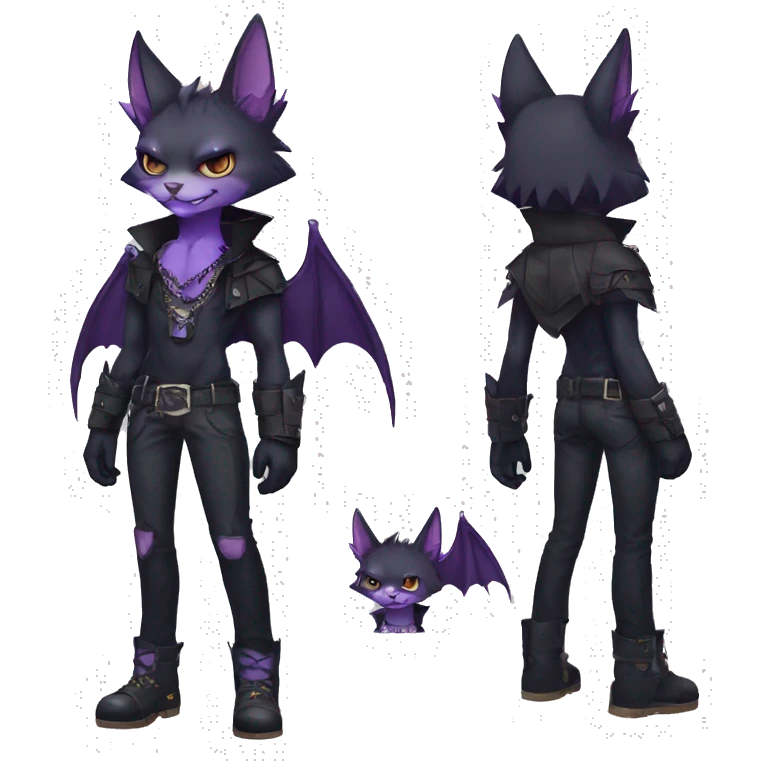 cool edgy black punk Purple nargacuga-bat-cat-Fakemon collar full body emoji