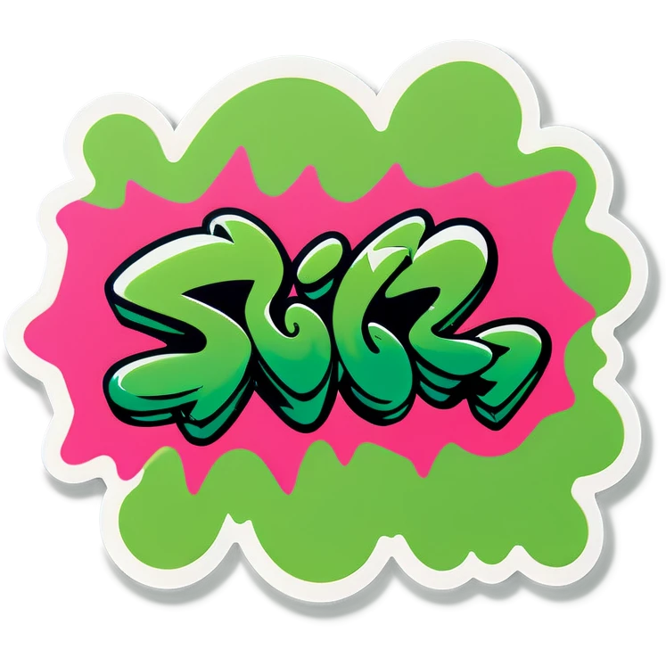 Green and pink graffiti emoji