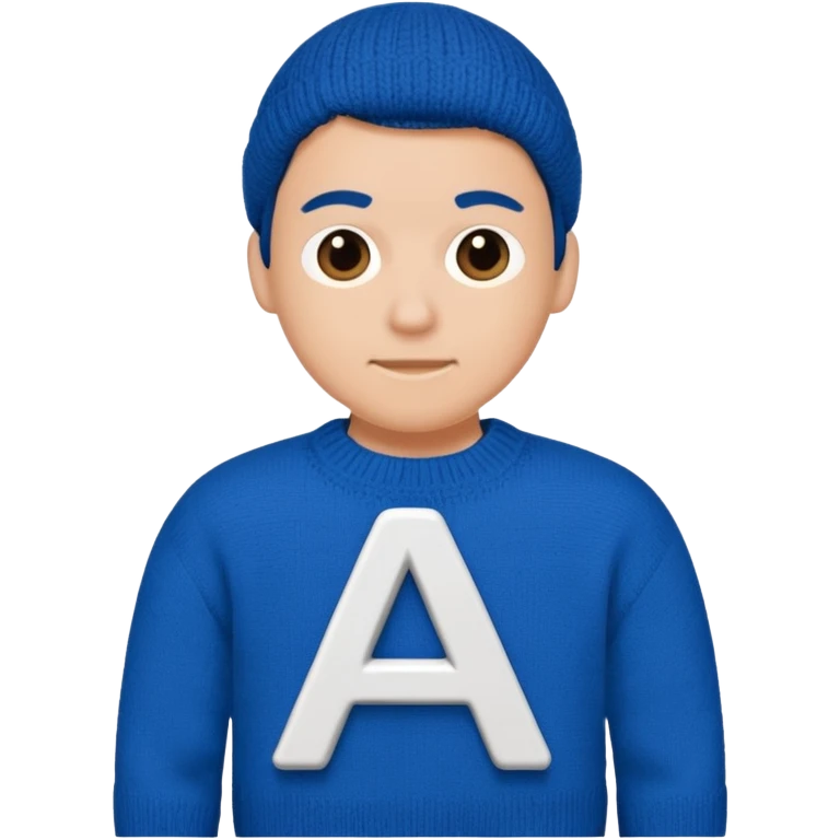 blue sweater with small white letter A in upper right emoji