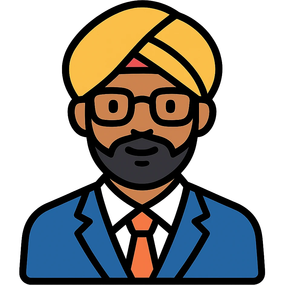 Indian finance bro with glasses, business attire, confident expression, color icon emoji