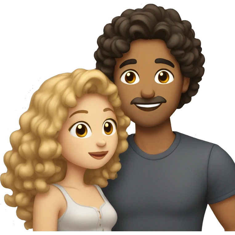 pale long brown-haired man kissing a tan man with curly black hair  emoji