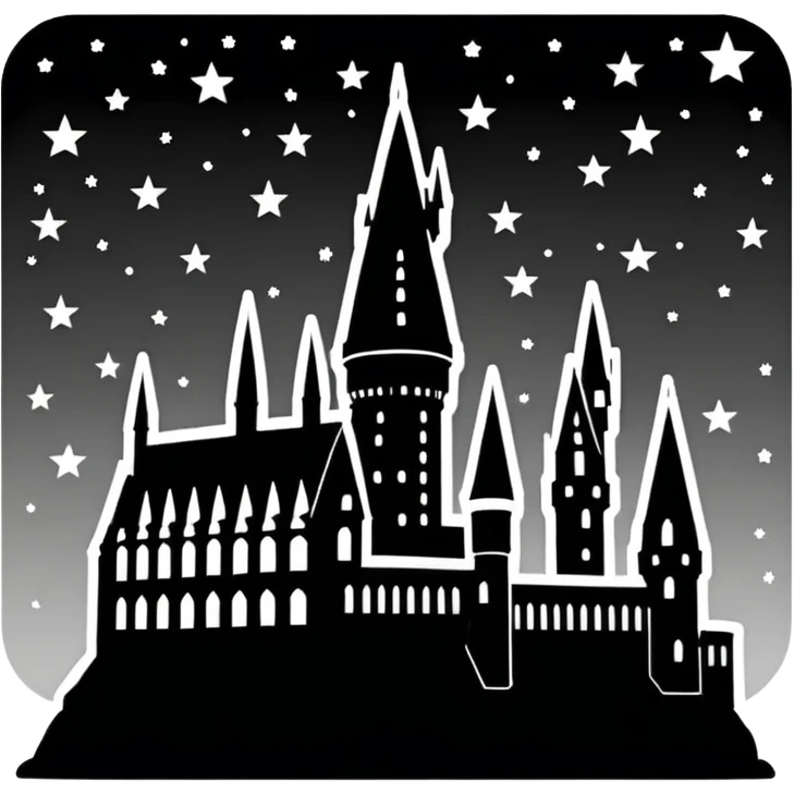 Harry Potter series, Hogwarts castle silhouette with stars, outlined only emoji