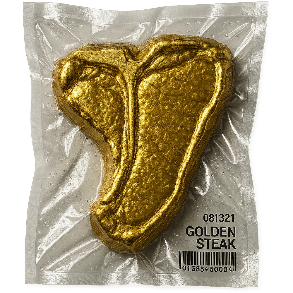 golden steak, extra shiny and puffy emoji
