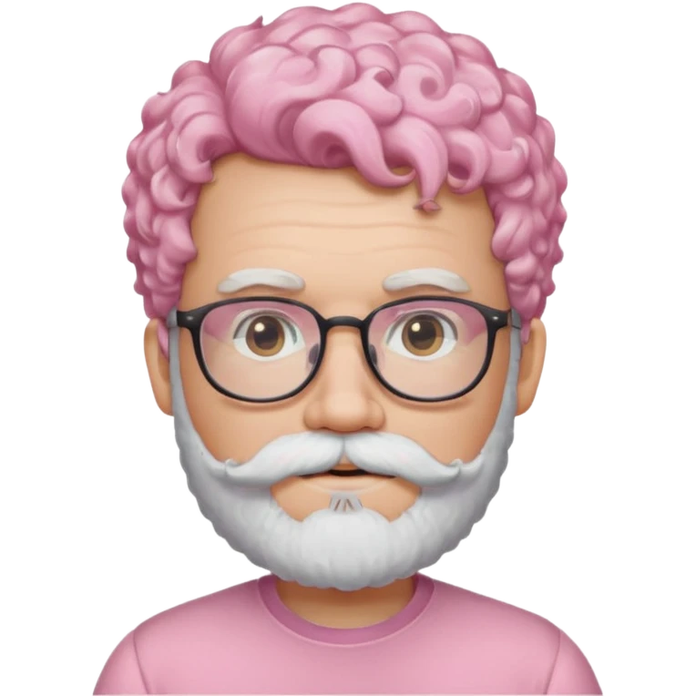 very white bearded and white mustached, pink short curly haired, wearing glassess emoji