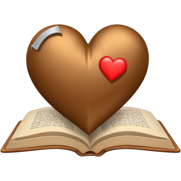 Broken Brown satin heart with book emoji