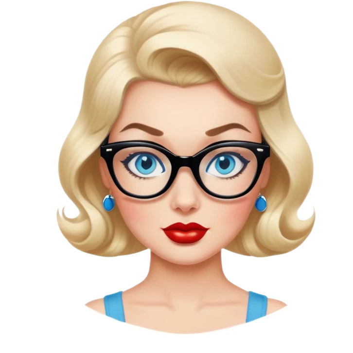 50's pin up,  black glasses and blue eyes  emoji