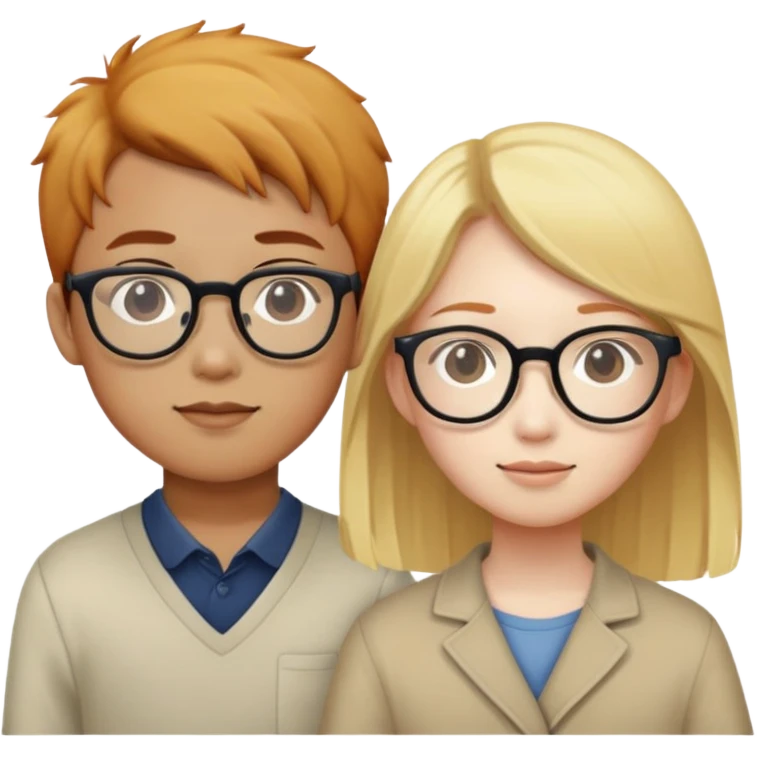 Asian boy with glasses with ginger girl and blonde girl emoji