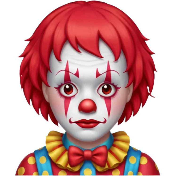 red glitter clown with the sad facial expression emoji