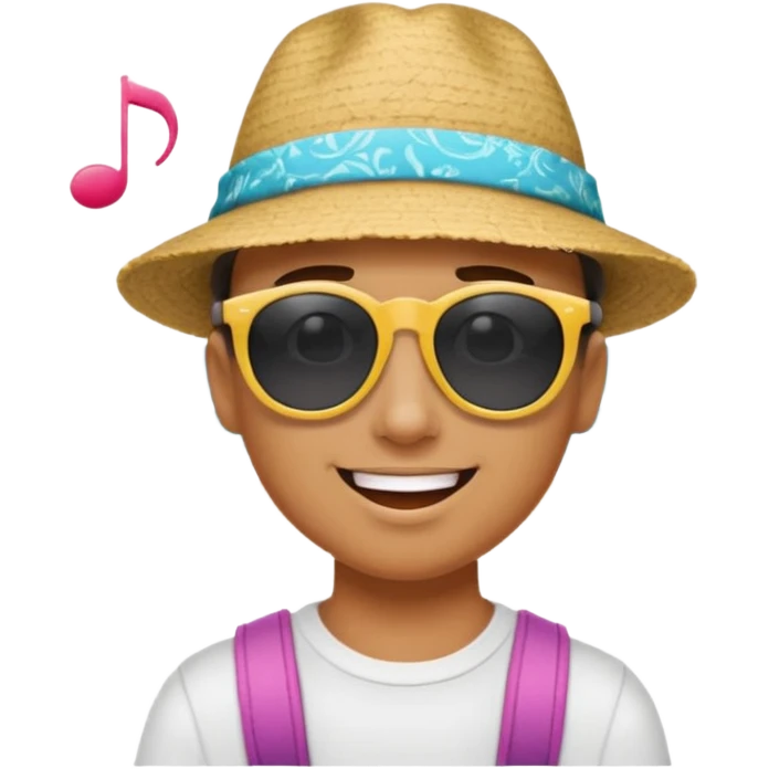 Someone listening to a speaker at the beach. Add some musical notes coming out of the speaker. emoji
