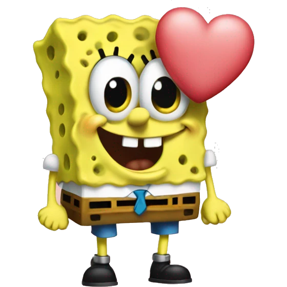 SpongeBob holding a heart emoji