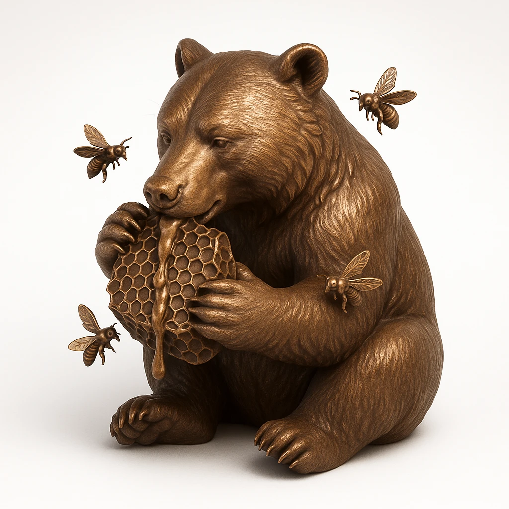 bear eating honeycomb with bees flying around emoji