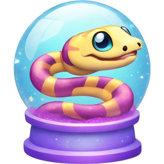 Kawaii colorful baby snake in a glitter globe emoji