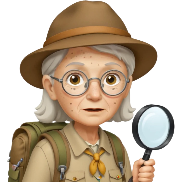 scout old woman backpack and magnifying glass emoji