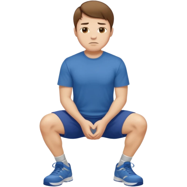 Make a normal wieght guy facing forward squatting with a t-shirt on emoji