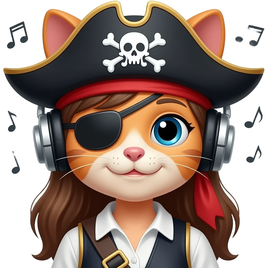 girl cat pirate listening to music emoji