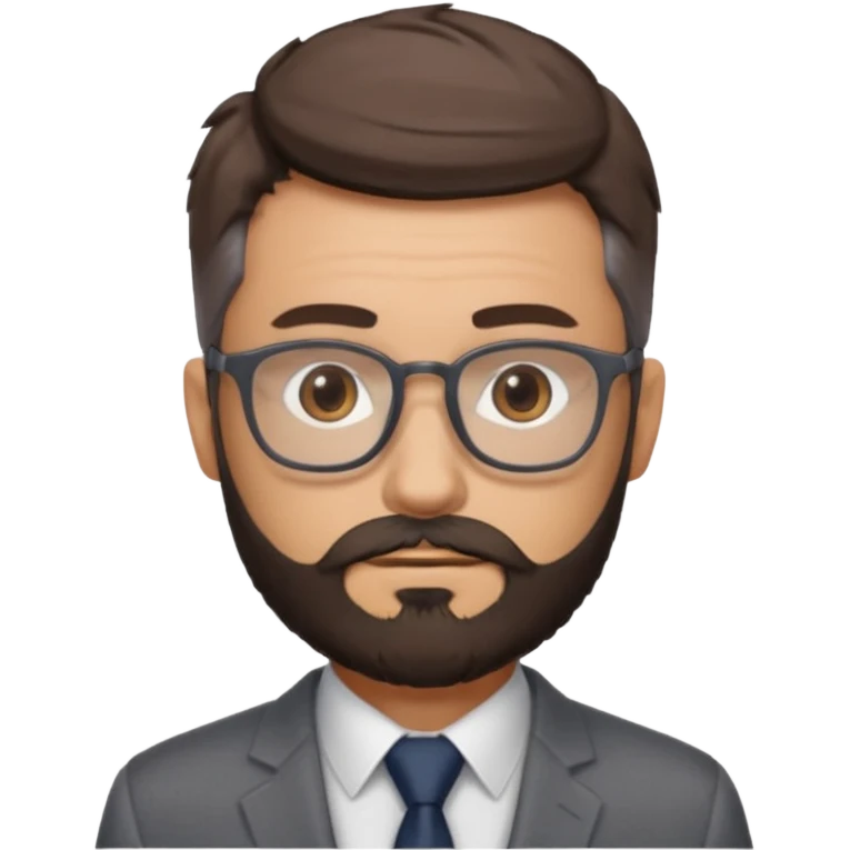 Create a figure that reflects an experienced entrepenurr but who has professional and elegant clothing, close-cropped hair, grey glasses, brown eyes and an unkempt beard  emoji