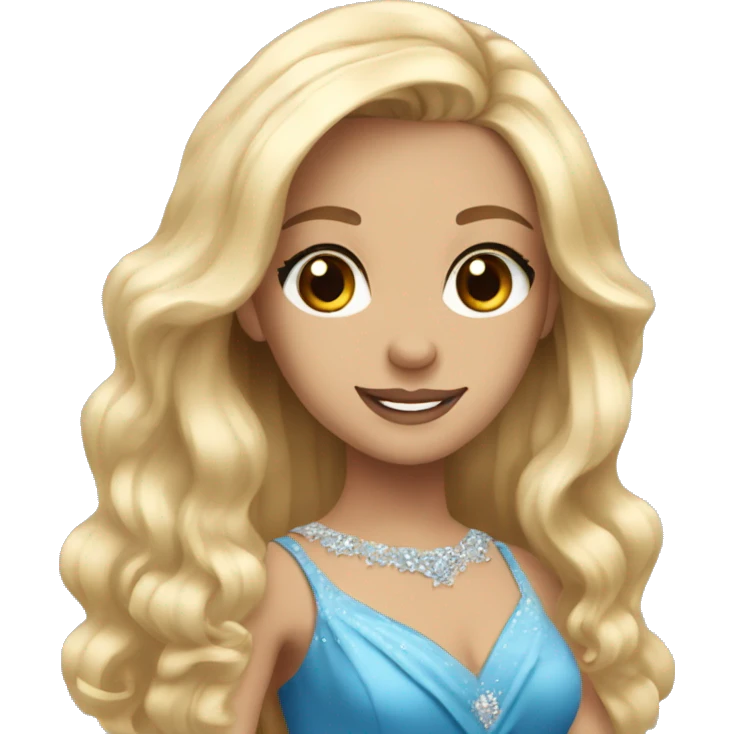 pageant girl with brown eyes blonde long hair and a pretty blue dress emoji