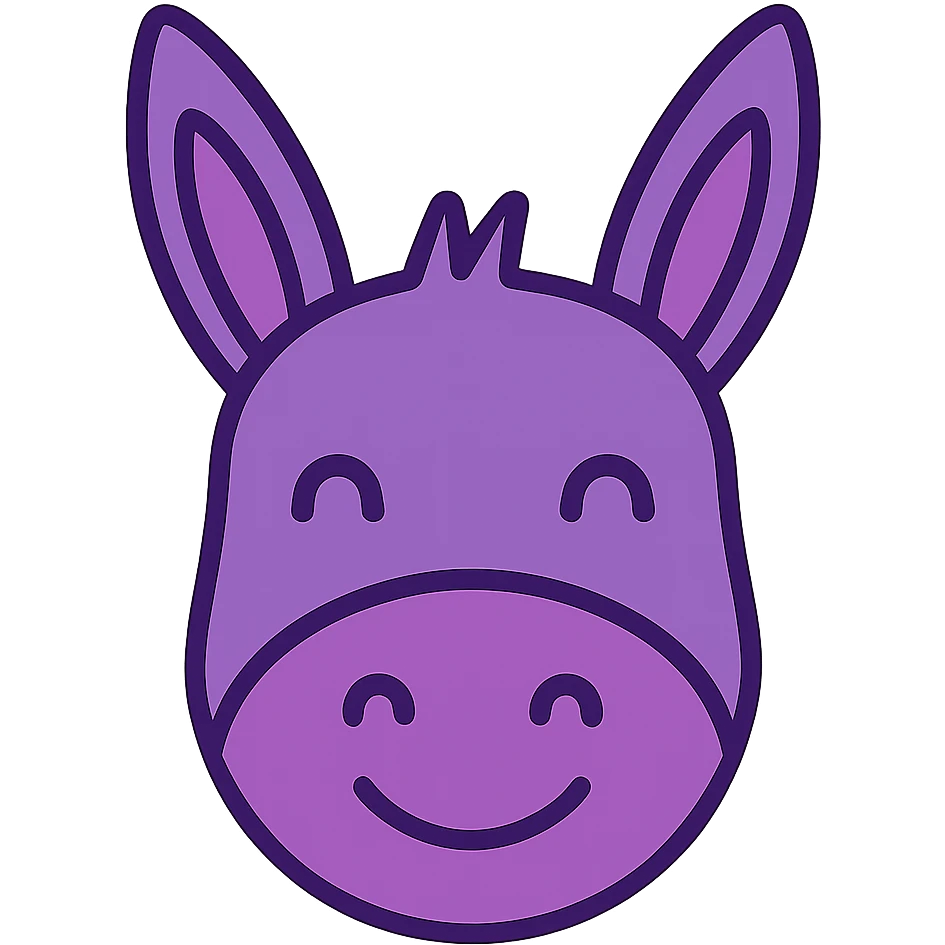 Happy donkey head icon in purple tones, color outline style, no background emoji