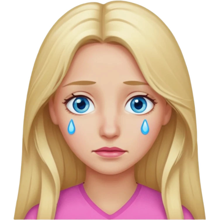 Blond long hair lady with blue eyes in pink with tears in eyes emoji
