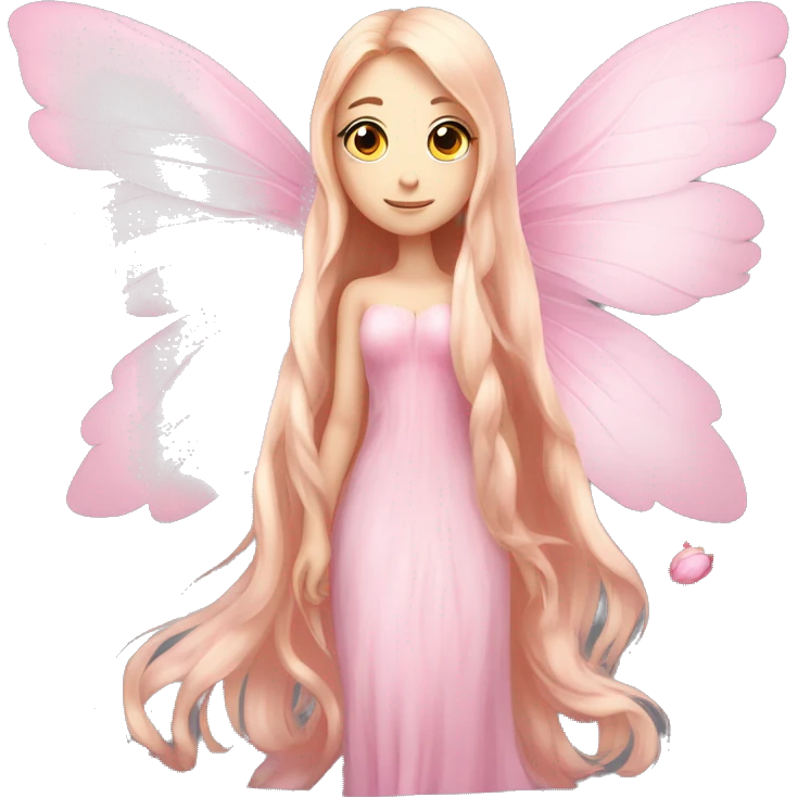 Beautiful, peony, fairy, light pink, long hair, big wings, fair skin emoji