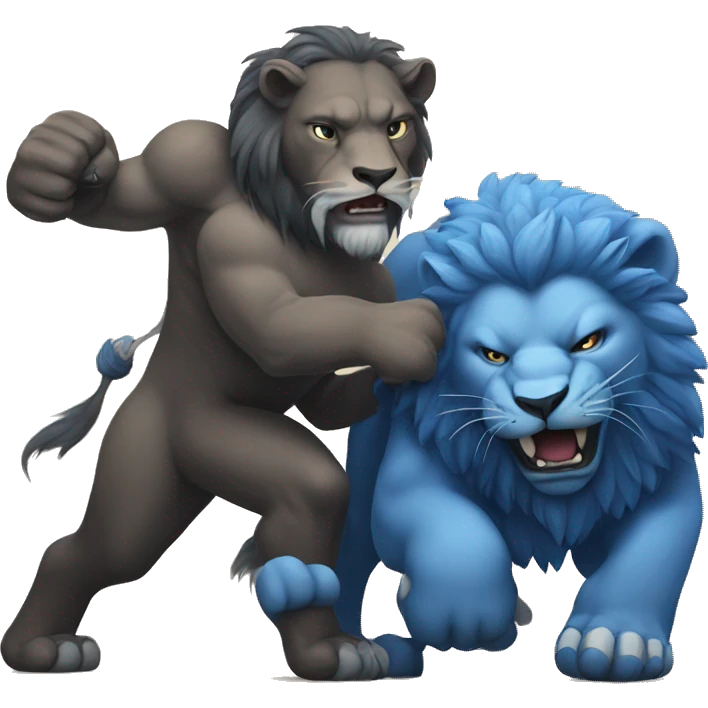 Blue lion fighting buffalo emoji