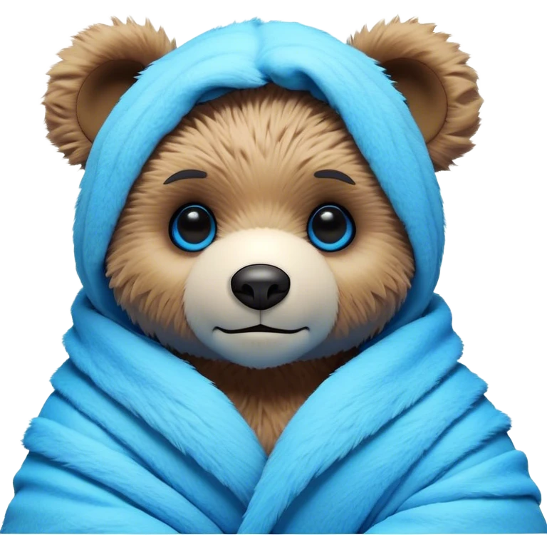 3D, adorable little Pixar style blue neon punk teddy bear wrapped in a comforter, ultra detailed, each lash, eye, and strand of fur is shown in stunning detail as though captured in a timeless photograph, rich textures, visually rich, so lifelike it feels like it could leap off the page at any momen emoji