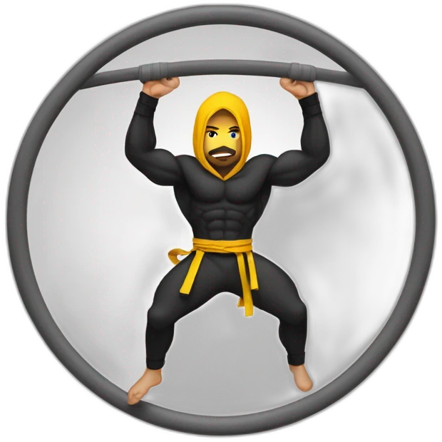 Ninja Warrior athlete of Middle Eastern descent, hanging from rings emoji