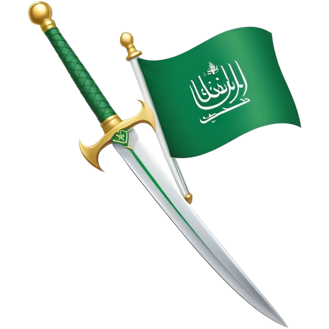 Saudi Arabian flag with green background and white Arabic script and sword emoji