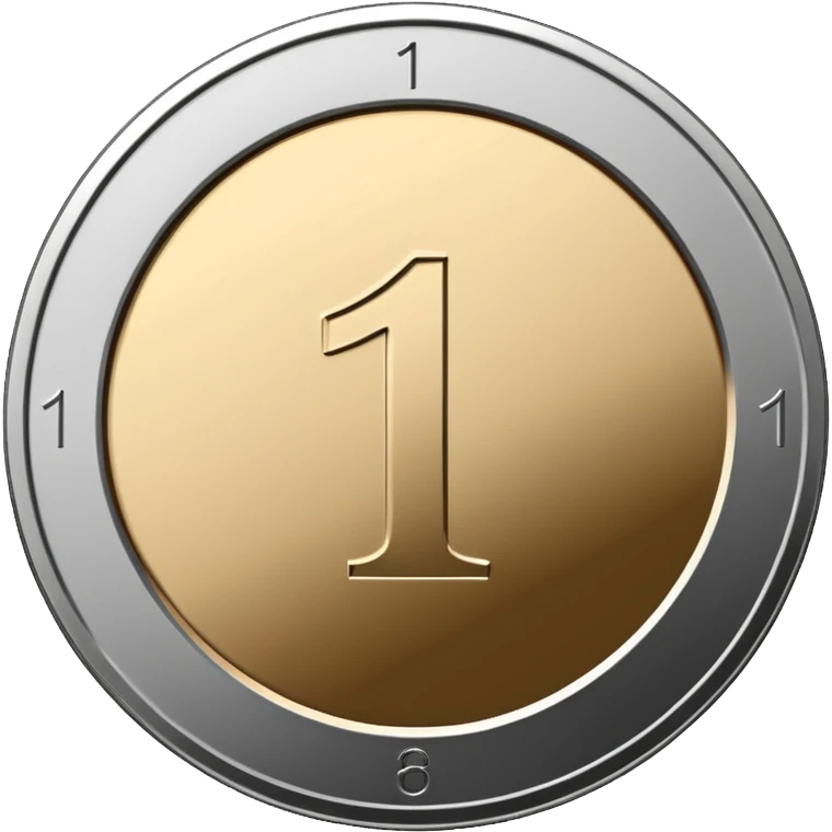 Emoji icon of a metal coin with engraved number 1, minimalist style, isolated, only metal color emoji
