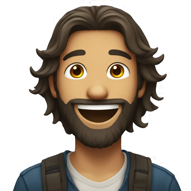 A boy long hair and beards he's laughing  emoji