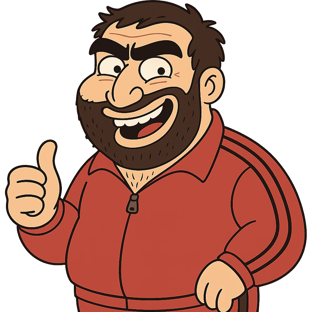 Recep İvedik Turkish comedy character funny face thick eyebrows beard red tracksuit expressive cartoon emoji