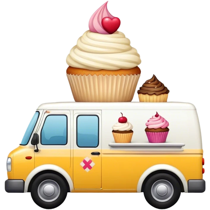 delivery van with cupcake emoji