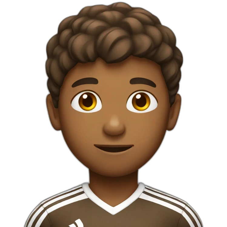 brown boy wearing soccer outfit with a football in his hand emoji