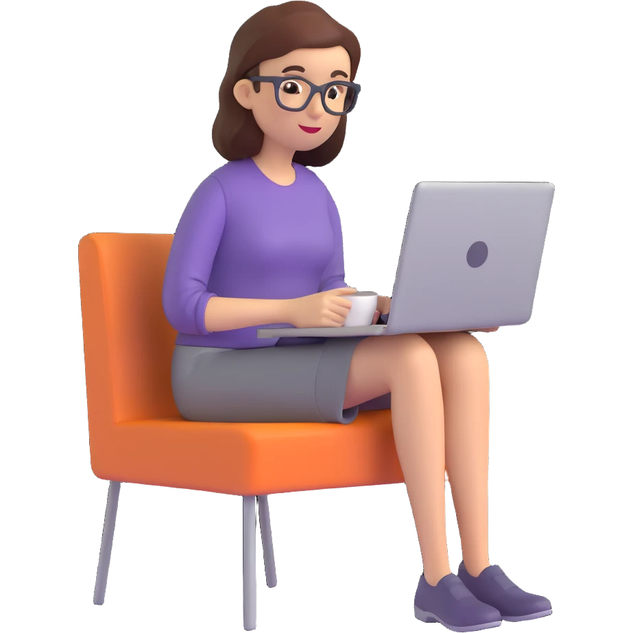 woman working on a laptop with coffee emoji