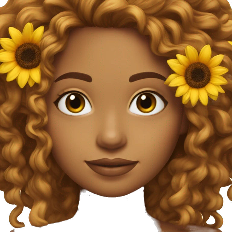 Chica de cabello rizado largo piel canela con girasol  emoji