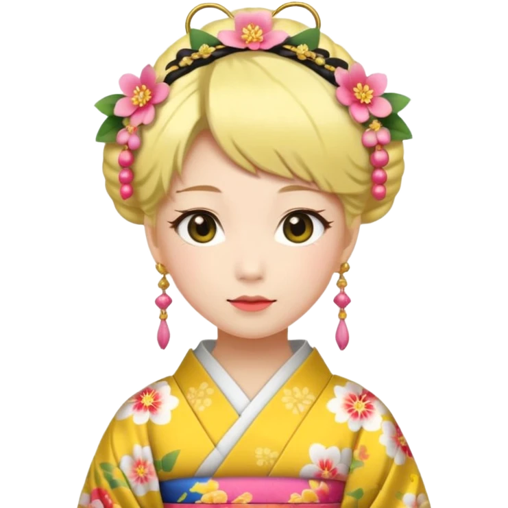 Japanese Princess with floral hairpin, yellow emoji