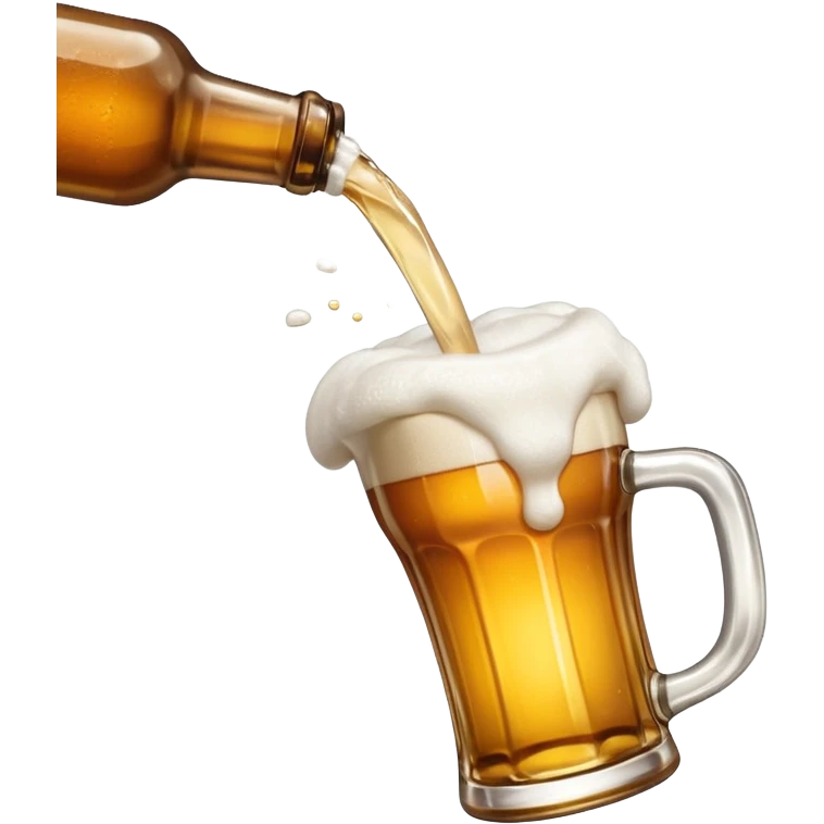 single beer bottle being tilted to pour, with foam at the top, apple emoji style emoji