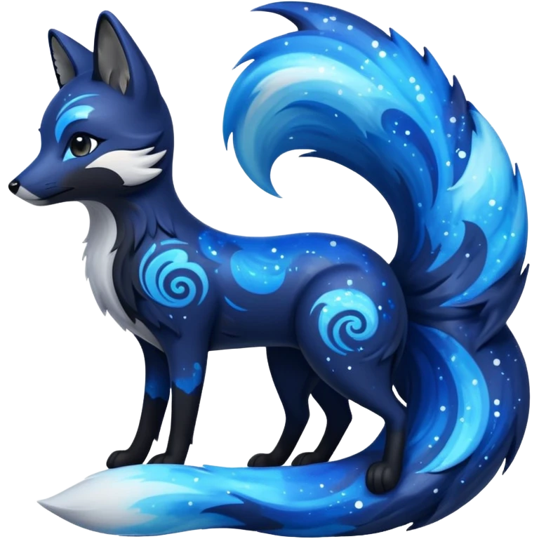 Black fox with blue swirling galaxy/marble pattern standing up emoji