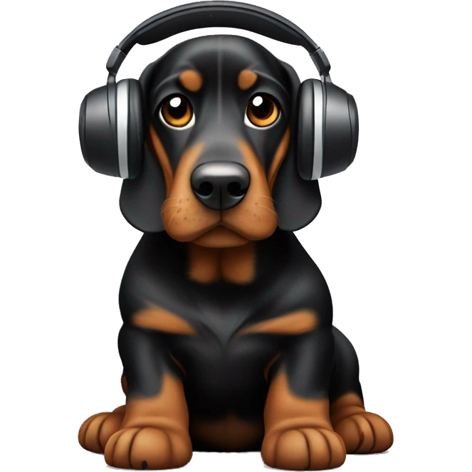 Black and tan bassett hound wearing headphones emoji