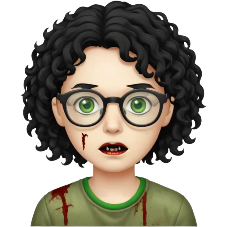 glasses zombie with black curly hair emoji