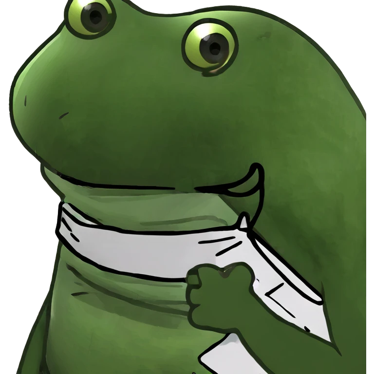 a buff frog wearing pants no shirt emoji