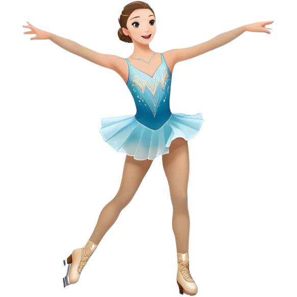 An colorful icon featuring a graceful figure skater performing a spin on the ice. The background includes a grand ice rink palace with shining spotlights and cheering spectators in the stands. Transparent background highlights the elegance and artistry of figure skating emoji