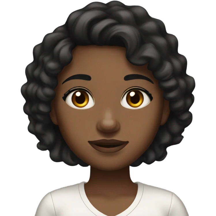 Girl with brown skin tone, wavy black hairs, pretty black eyes and long lashes and white shoulder down tto emoji