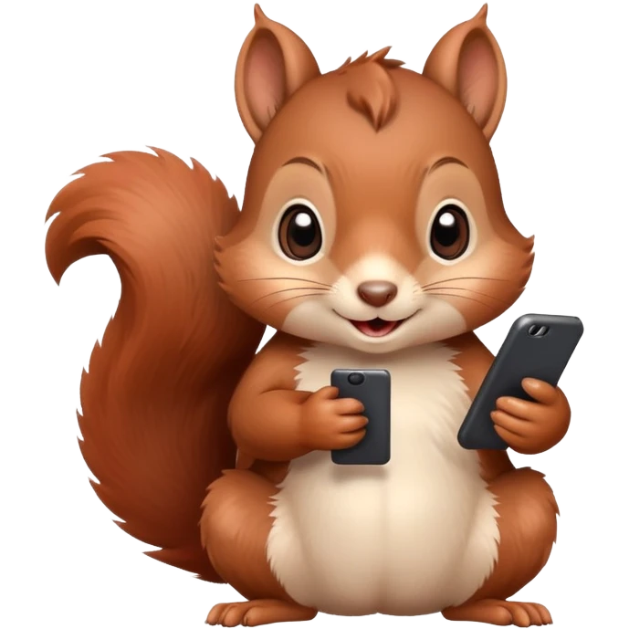 cute brown squirrel with blushing red cheeks holding a smartphone in its paw emoji