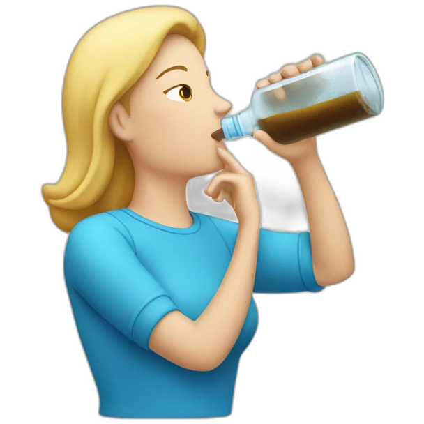 white woman drinking from gigantic water bottle emoji